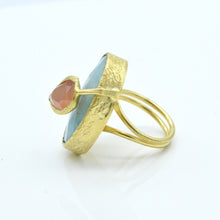 Aylas Agate and Cat-Eye adjustable ring - 21ct Gold plated brass - Handmade in Ottoman Style by Artisan