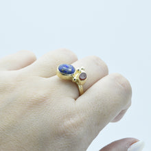 Aylas Agate and Lapis Lazuli ring - 21ct Gold plated brass - Handmade in Ottoman Style by Artisan