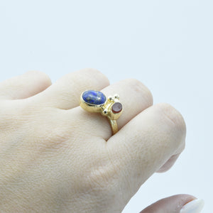 Aylas Agate and Lapis Lazuli ring - 21ct Gold plated brass - Handmade in Ottoman Style by Artisan
