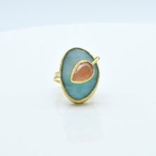 Aylas Agate and Cat-Eye adjustable ring - 21ct Gold plated brass - Handmade in Ottoman Style by Artisan