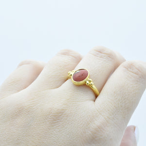 Aylas Red Coral ring - 21ct Gold plated brass - Handmade in Ottoman Style by Artisan