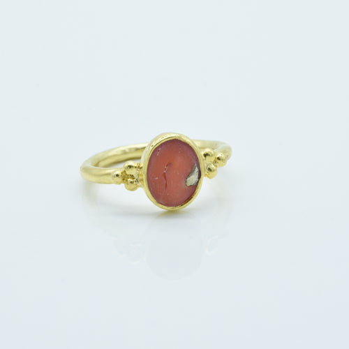 Aylas Red Coral ring - 21ct Gold plated brass - Handmade in Ottoman Style by Artisan