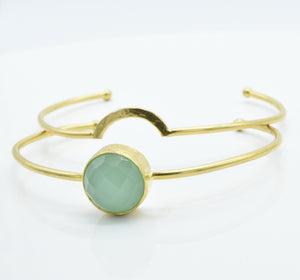 Aylas Cuff/Bracelet with Chalcedony stone -  21ct Gold Plated Brass  - Handmade in Ottoman Style by Artisan