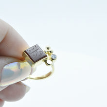 Aylas Agate with Persian Calligraphy ring - 21ct Gold plated brass - Handmade in Ottoman Style by Artisan