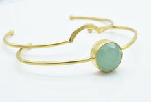 Aylas Cuff/Bracelet with Chalcedony stone -  21ct Gold Plated Brass  - Handmade in Ottoman Style by Artisan