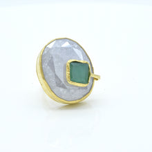 Aylas Crackled Zircon and Cat-Eye adjustable ring - 21ct Gold plated brass - Handmade in Ottoman Style by Artisan