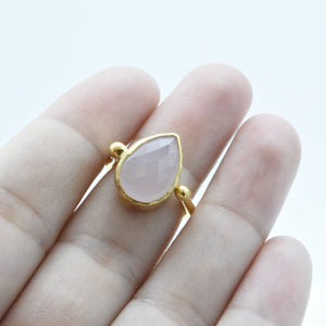 Aylas Rose Quartz adjustable ring - 21ct Gold plated brass - Handmade in Ottoman Style by Artisan