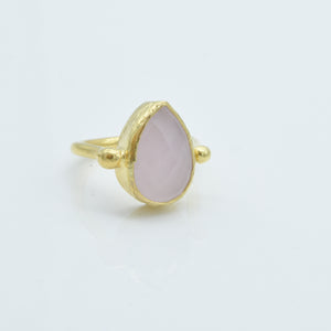 Aylas Rose Quartz adjustable ring - 21ct Gold plated brass - Handmade in Ottoman Style by Artisan