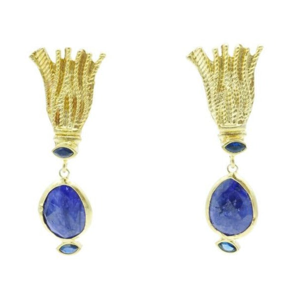 Aylas Sapphire earrings - 21ct Gold plated semi precious gemstone - Handmade