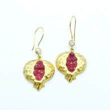 Aylas Pomegranate earrings - 21ct Gold plated semi precious gemstone - Handmade