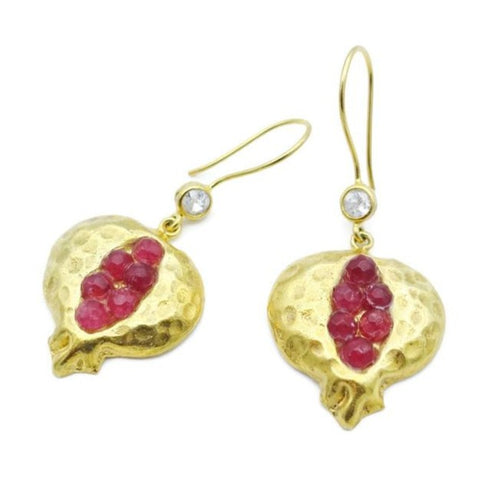 Aylas Pomegranate earrings - 21ct Gold plated semi precious gemstone - Handmade