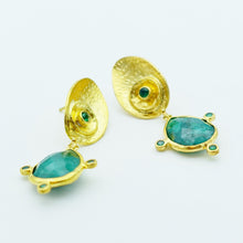 Aylas Emerald earrings - 21ct Gold plated semi precious gemstone - Handmade