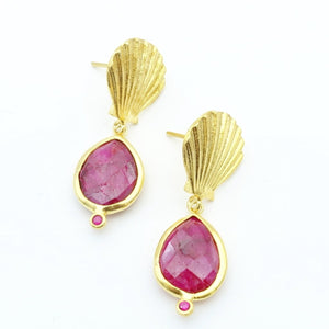 Aylas Ruby earrings - 21ct Gold plated semi precious gemstone - Handmade