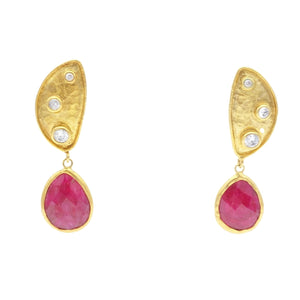 Aylas Ruby earrings - 21ct Gold plated semi precious gemstone - Handmade