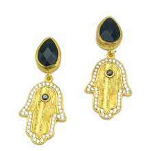 Aylas Onyx Hamsa earrings - 21ct Gold plated semi precious gemstone - Handmade