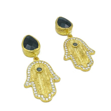 Aylas Onyx Hamsa earrings - 21ct Gold plated semi precious gemstone - Handmade