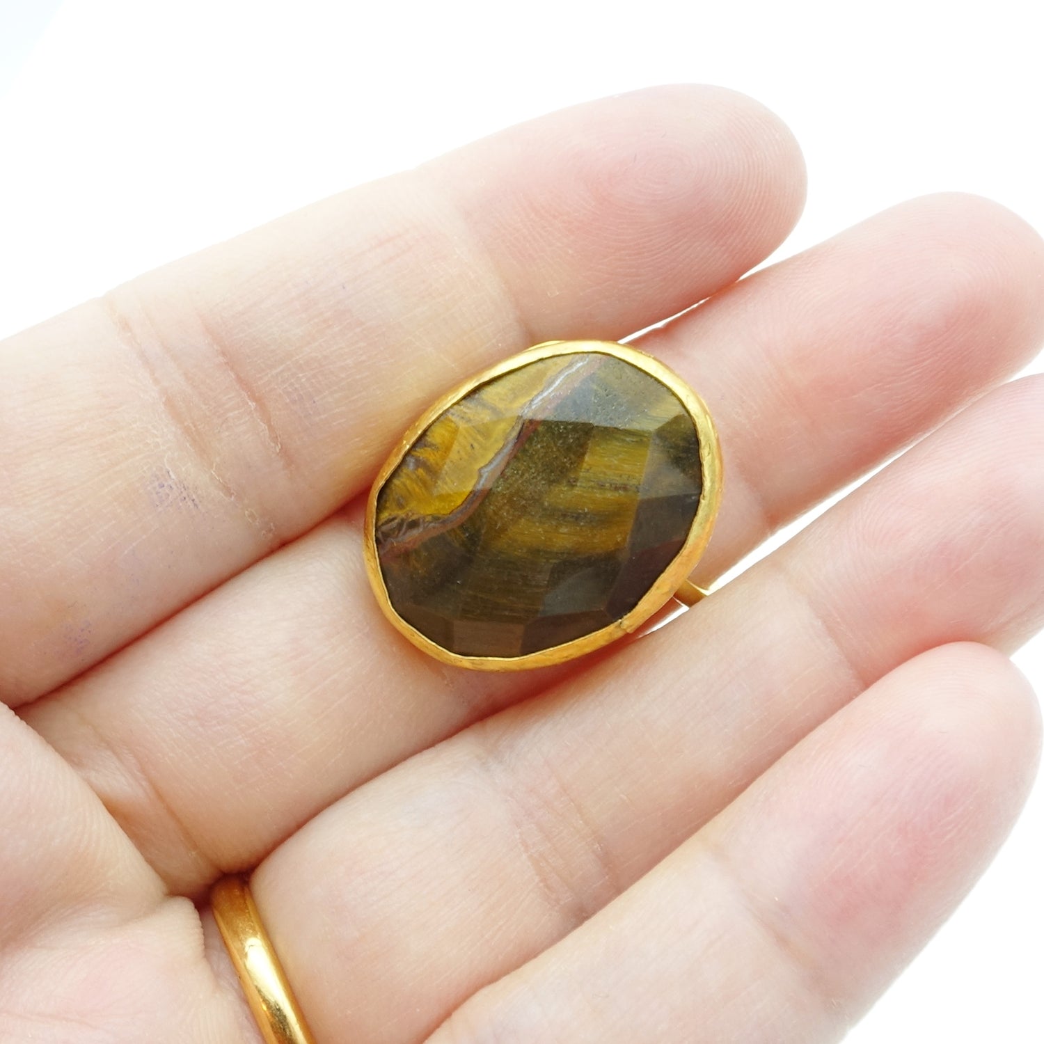 Aylas Tiger eye ring - 21ct Gold plated semi precious gemstone - Handmade in Ottoman Style