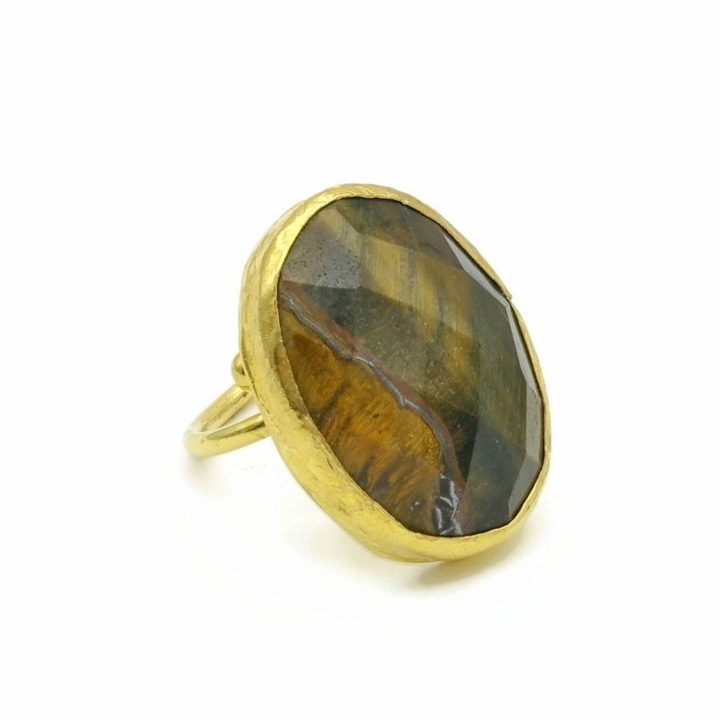 Aylas Tiger eye ring - 21ct Gold plated semi precious gemstone - Handmade in Ottoman Style