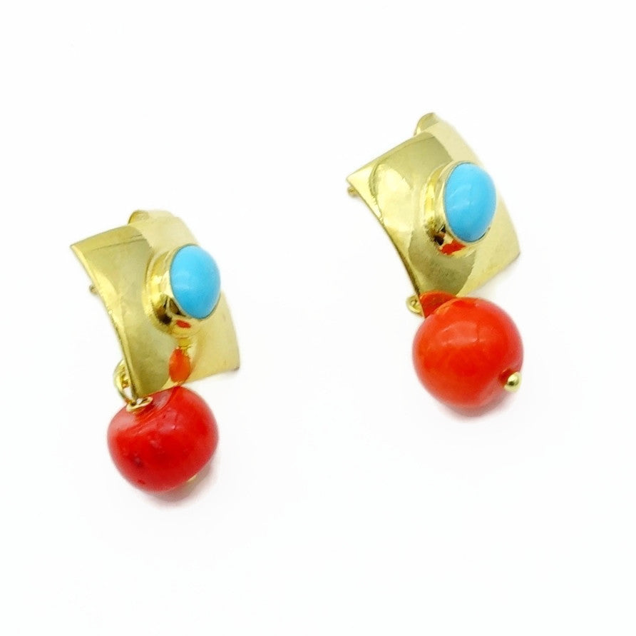 Aylas Turquoise earrings - 21ct Gold plated 925 Silver handmade Ottoman style