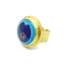 Aylas Evil eye Ring- 21ct Gold plated Sterling silver- Handmade Ottoman Style