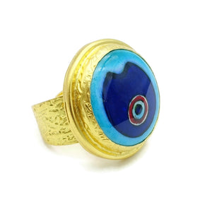 Aylas Evil eye Ring- 21ct Gold plated Sterling silver- Handmade Ottoman Style
