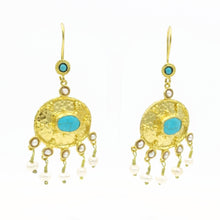 Aylas Turquoise Pearl earrings - 21ct Gold plated semi precious gemstone - Handmade
