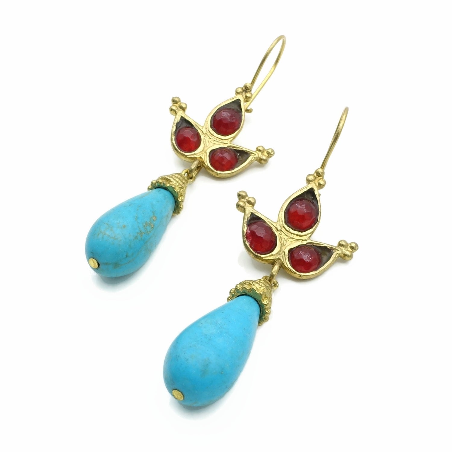 Aylas Turquoise Agate earrings - 21ct Gold plated semi precious gemstone - Handmade