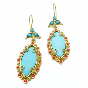 Aylas Turquoise Coral earrings - 21ct Gold plated semi precious gemstone - Handmade
