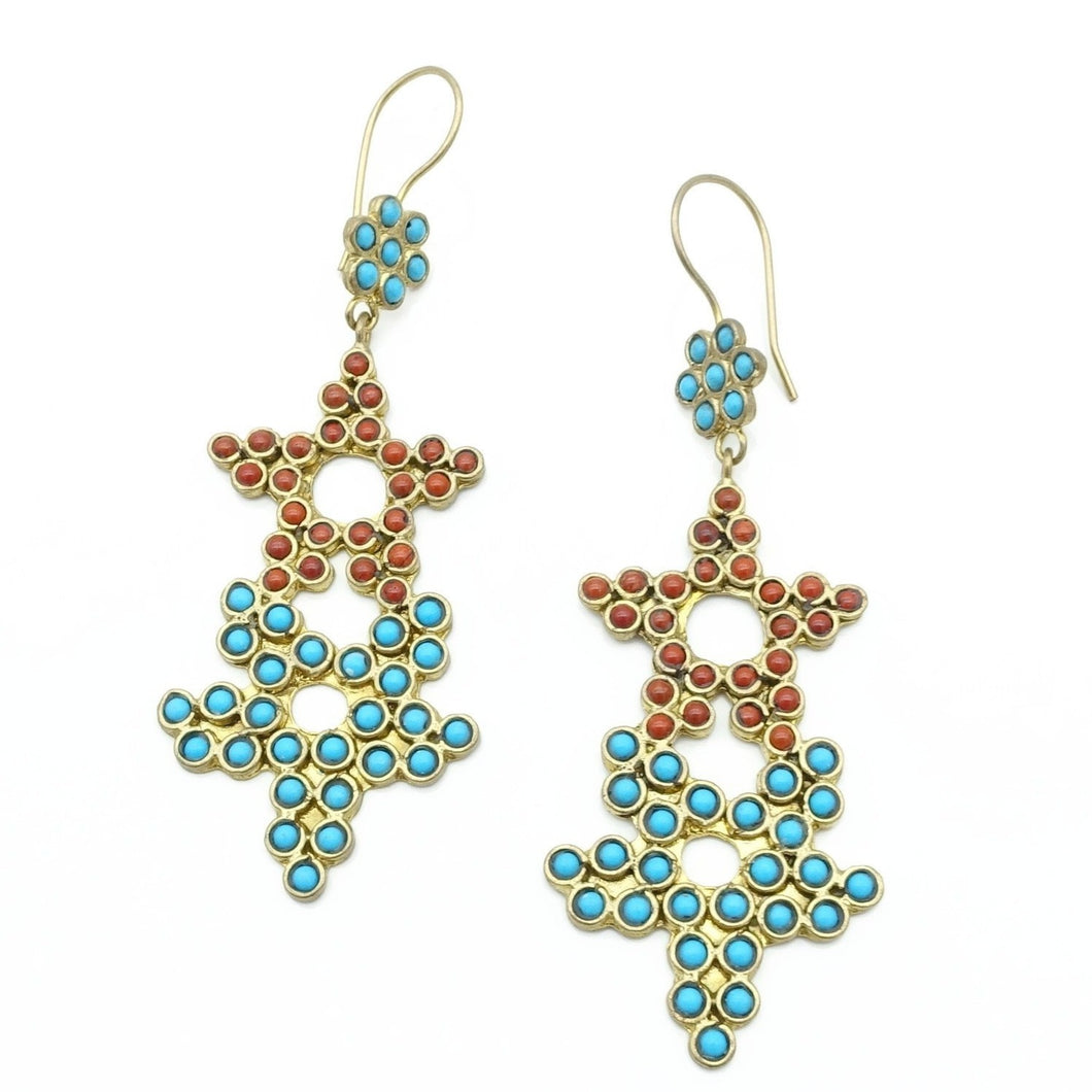 Aylas Turquoise Coral earrings - 21ct Gold plated semi precious gemstone - Handmade