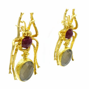 Aylas Smoky quartz Chalcedony earrings - 21ct Gold plated semi precious gemstone