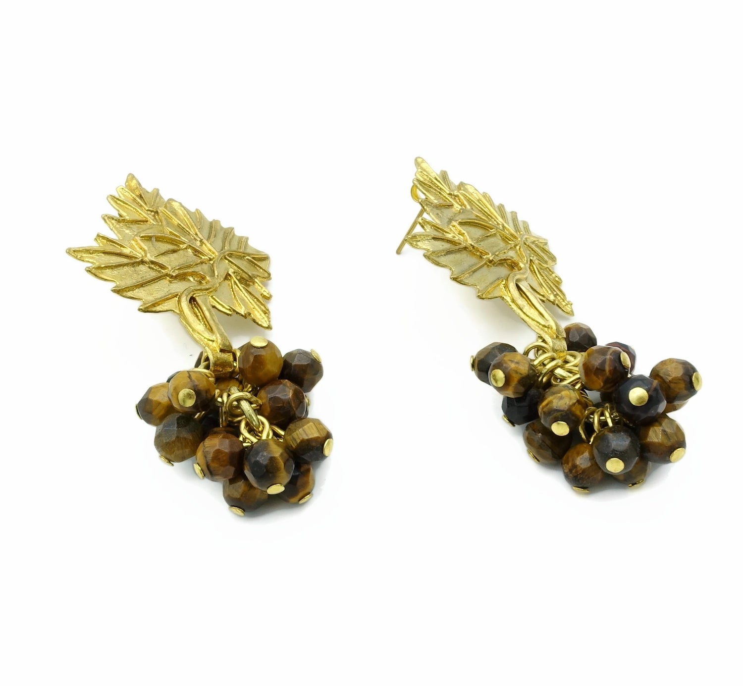 Aylas Tiger eye earrings - 21ct Gold plated semi precious gemstone - Handmade