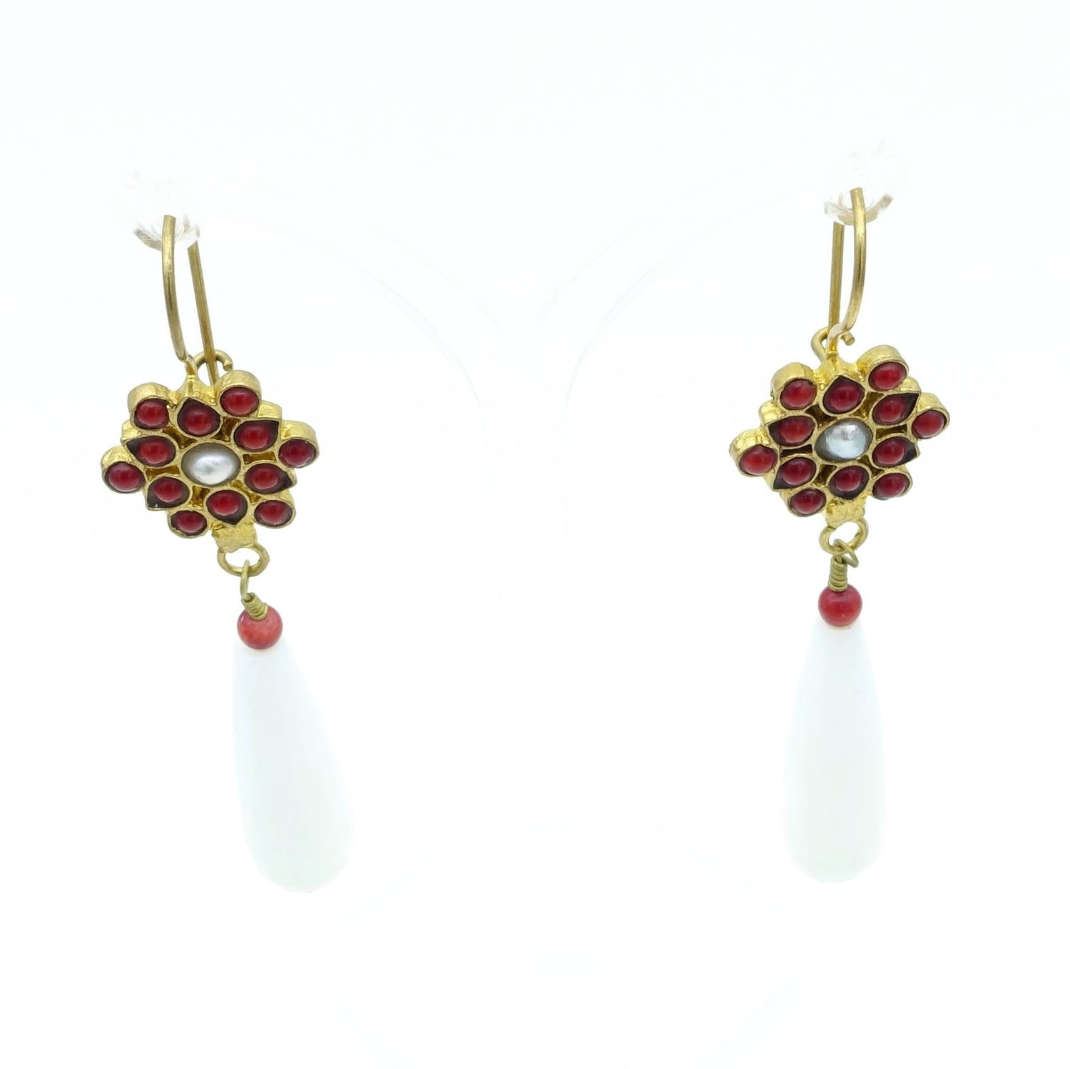 Aylas Red Coral, Agate earrings - 21ct Gold plated semi precious gemstone - Handmade