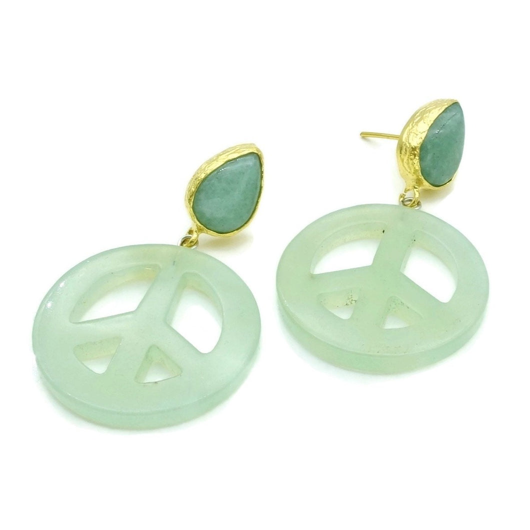 Aylas Jade, Agate semi precious gemstone earrings - 21ct Gold plated brass handmade- Peace