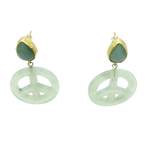 Aylas Jade, Agate semi precious gemstone earrings - 21ct Gold plated brass handmade- Peace