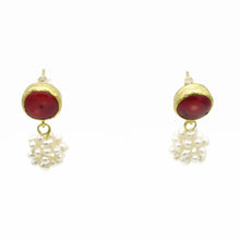 Aylas Pearl, Red Coral semi precious gemstone earrings - 21ct Gold plated handmade- Ottoman style
