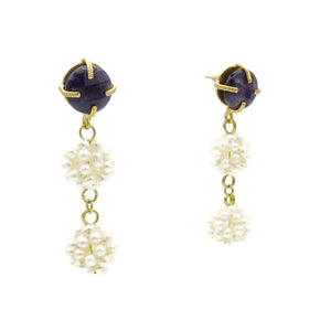 Aylas Pearl, Agate semi precious gemstone earrings - 21ct Gold plated handmade- Ottoman style