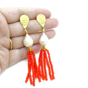 Aylas Pearl, Jade semi precious gemstone earrings - 21ct Gold plated handmade- Ottoman style