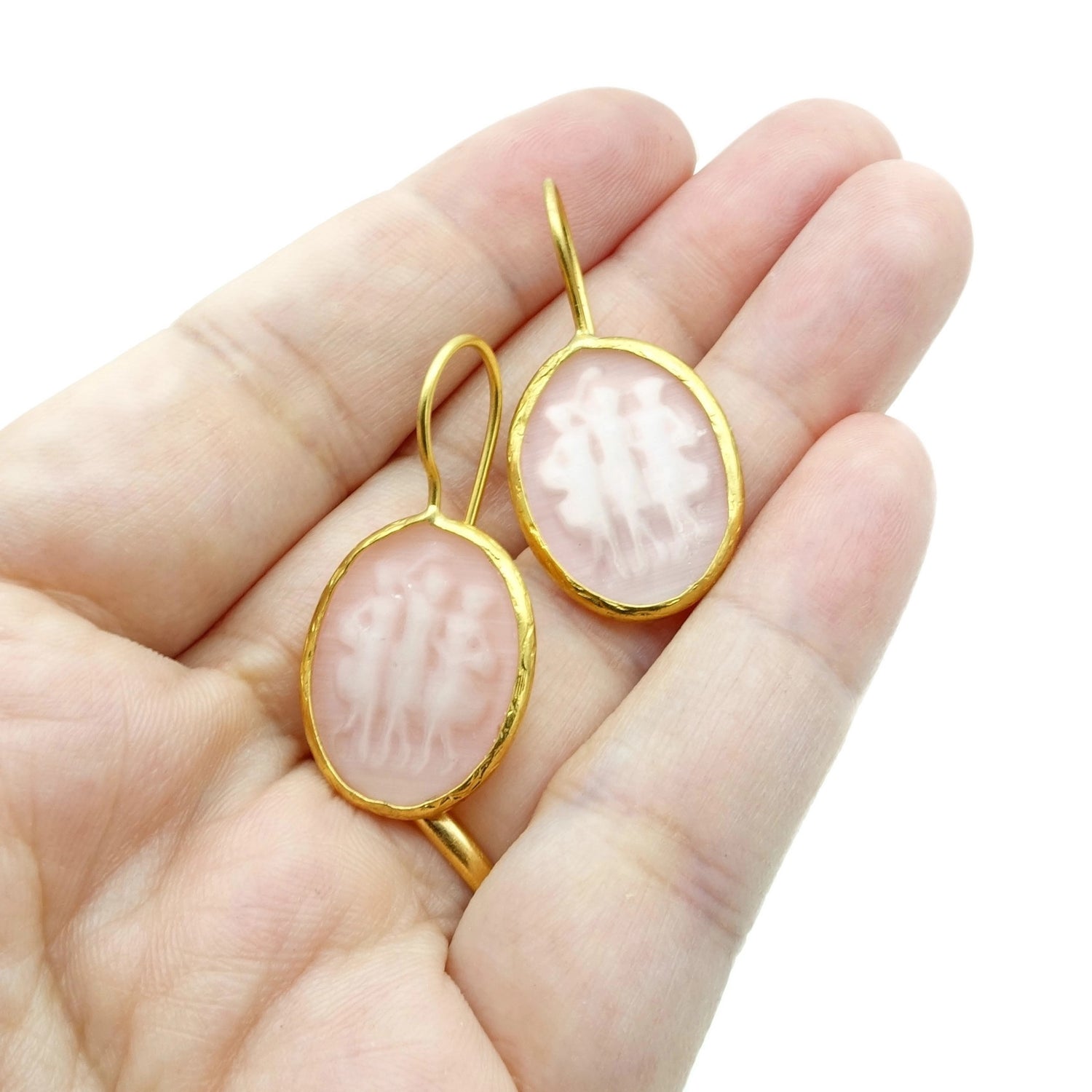 Aylas Cat Eye - gold plated semi precious gem stone- Cameo earrings-Handmade