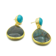 Aylas Turquoise, Jasper semi precious gemstone earrings - 21ct Gold plated handmade