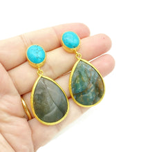 Aylas Turquoise, Jasper semi precious gemstone earrings - 21ct Gold plated handmade