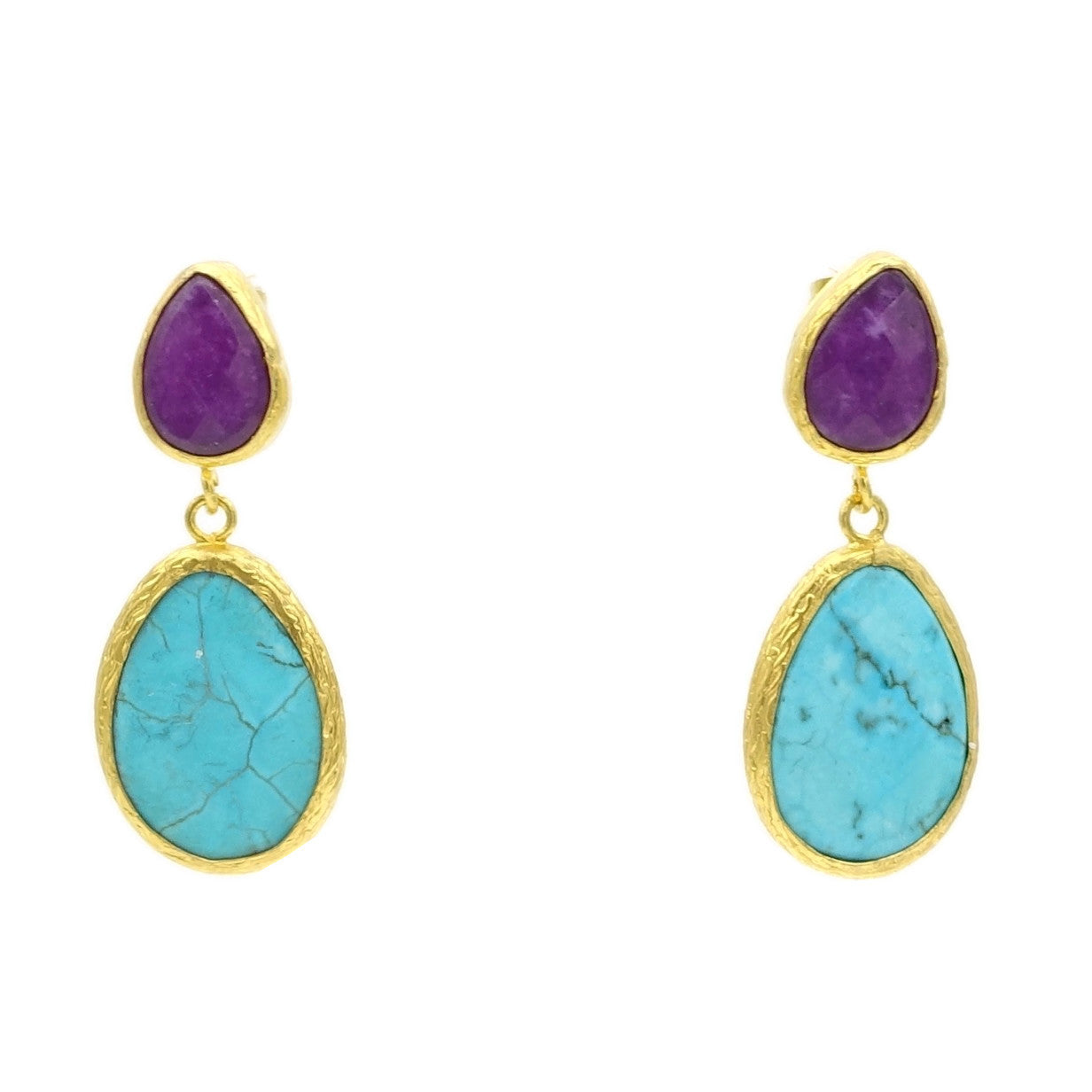 Aylas Turquoise Agate semi precious gemstone earrings - 21ct Gold plated handmade