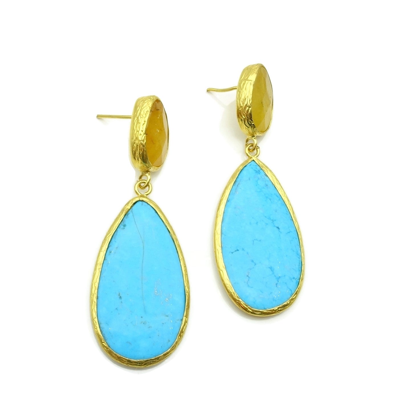Aylas Turquoise Agate semi precious gemstone earrings - 21ct Gold plated handmade