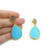 Aylas Turquoise semi precious gemstone earrings - 21ct Gold plated handmade