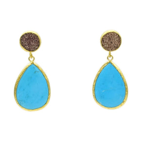 Aylas Turquoise semi precious gemstone earrings - 21ct Gold plated handmade