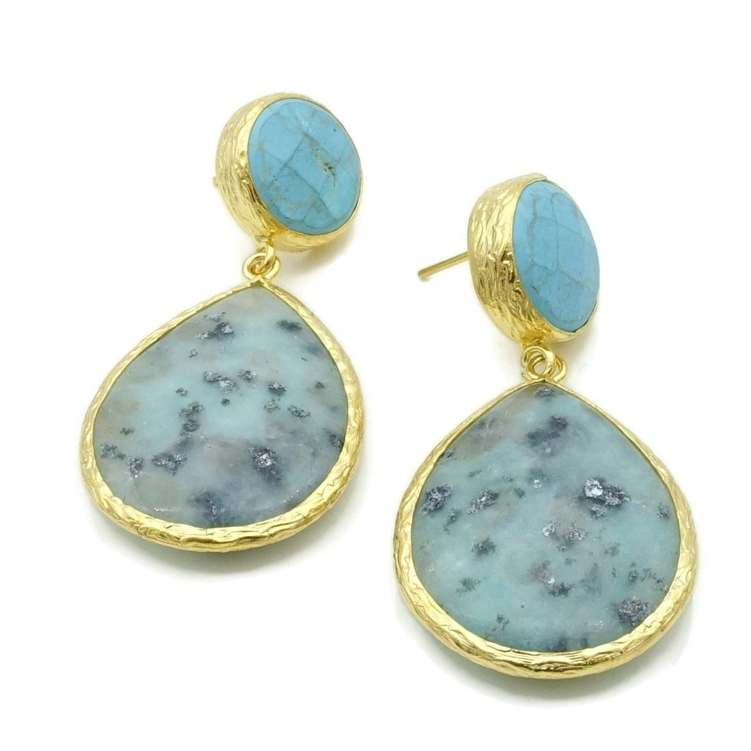Aylas Turquoise Jasper semi precious gemstone earrings - 21ct Gold plated handmade