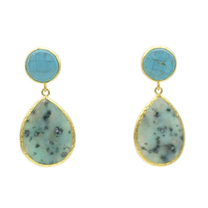 Aylas Turquoise Jasper semi precious gemstone earrings - 21ct Gold plated handmade