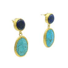 Aylas Turquoise Lapis lazuli semi precious gemstone earrings - 21ct Gold plated handmade