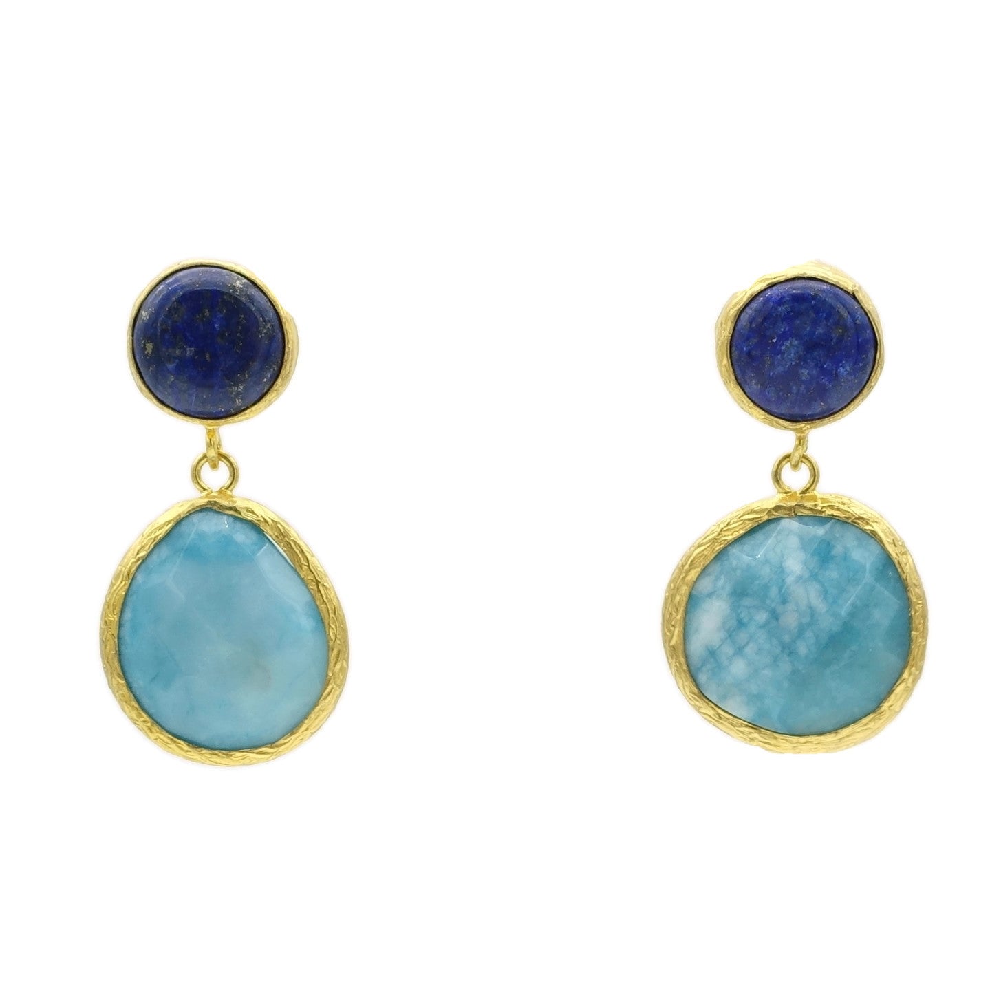 Aylas Agate Lapis lazuli semi precious gemstone earrings - 21ct Gold plated handmade