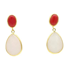 Aylas Jade, Red coral semi precious gemstone earrings - 21ct Gold plated handmade