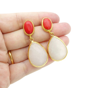 Aylas Jade, Red coral semi precious gemstone earrings - 21ct Gold plated handmade